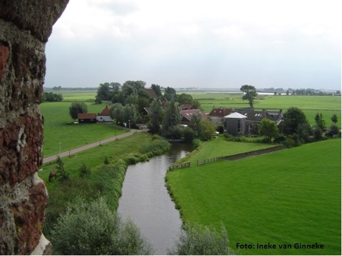 Een foto van bovenaf van een boerderij middenin het landschap