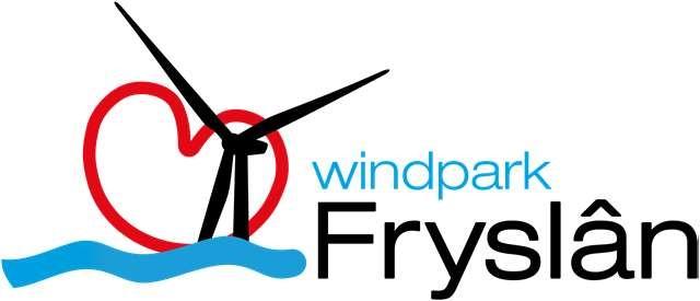Logo: Windpark Fryslân met een windmolentje en pompeblêdje als wolkje